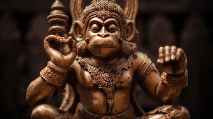 Fototapeta premium Hanuman, monkey god, brass statue (generative AI)