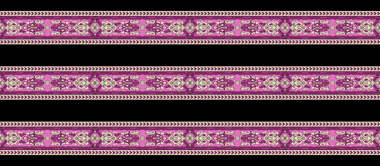 seamless flower border pattern for textile. set of black and white paisley border pattern.