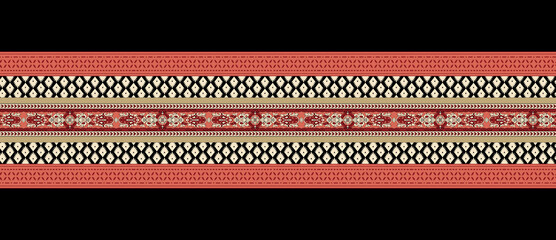 digital textile design with beautiful bunch and geometric border seamless and ethnic style