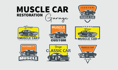 set of transport icons logo illustration, car logo for workshops typically features a classic car silhouette or emblem