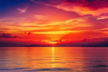Fototapeta premium Beach Landscape A spectacular sunset painting the sky in vibrant shades of orange and pink - AI Generative