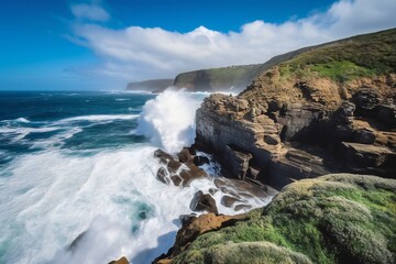 Obraz premium Beach Landscape A stunning seaside cliff, providing a dramatic backdrop 3- AI Generative