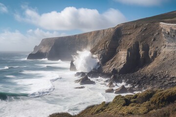 Fototapeta na wymiar Beach Landscape A stunning seaside cliff, providing a dramatic backdrop 2- AI Generative