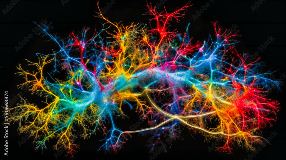 Aufkleber a time-lapse image showing the dynamic nature of human brain neurons firing and information transmis