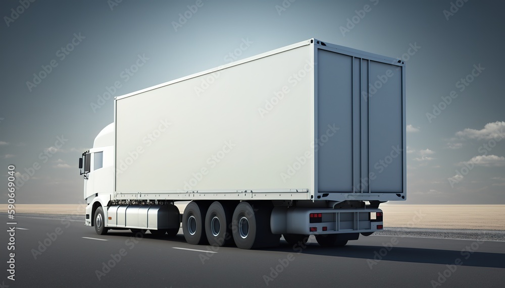 Aufkleber transportation vehicle transporting transparent container along highway. the idea of transporting go