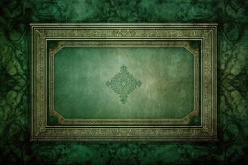 green and gold picture frame on a textured background. Generative AI