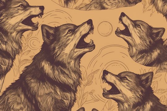 three wolves howling at the moon. Generative AI