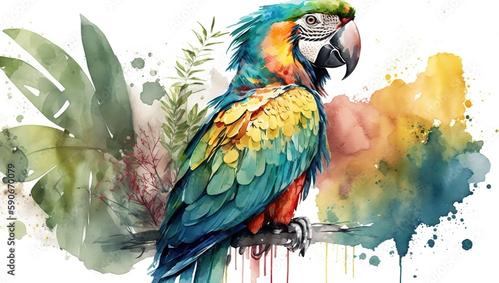Poster macaw bird image for a tropical setting generative ai