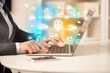 Young person surfing on social media network