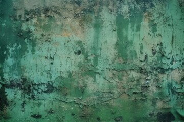 weathered green wall with peeling paint. Generative AI