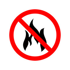 Stop bonfire icon. No fire icon. Red ban of flame sign. Vector illustration..eps