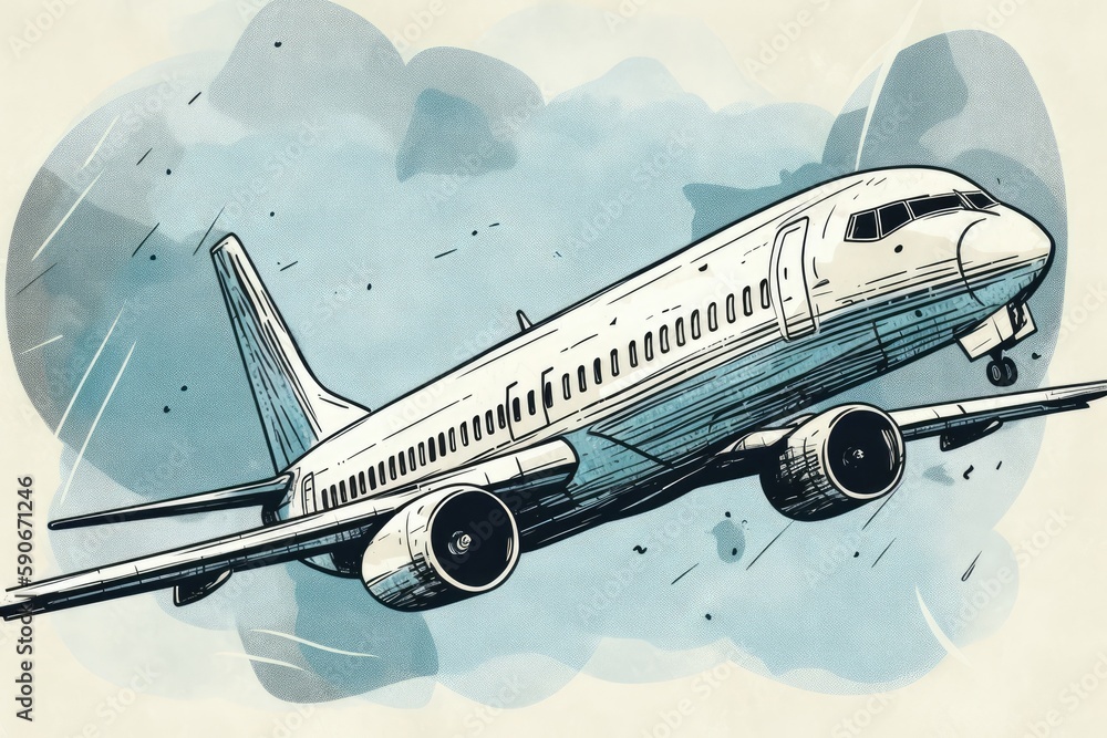 Poster an airplane soaring through the clouds. generative ai