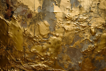 Gold and azure surface texture, oil on copper. Generative AI.