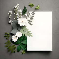 Beautiful white board with leaves and flowers for love letter, Mother's Day, and Valentine's Day. made with GENERATIVE AI
