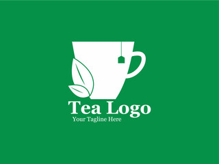tea logo with cup and leaf symbol