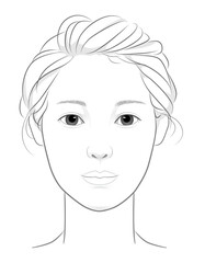 若い女性の顔の線画イラスト