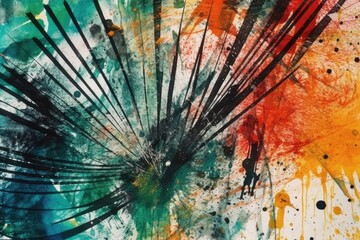 colorful abstract painting with splatters and drips. Generative AI