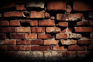 Red brick wall. an ancient dark brown and red brick wall texture on a panoramic backdrop. Generative AI