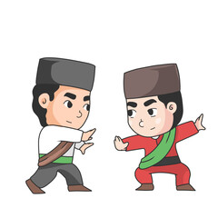 Cartoon illustration of typical Indonesian pencak silat. Duel 