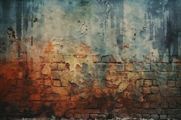 textured brick wall with rust stains. Generative AI