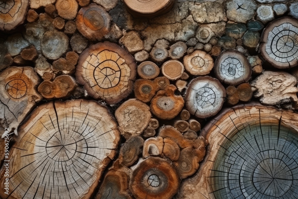 Aufkleber pile of firewood logs stacked neatly in a row. generative ai