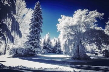 Wintertime nature may be seen with the gorgeous trees and snow. Generative AI