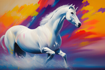 Plakat White Horse Running through Water