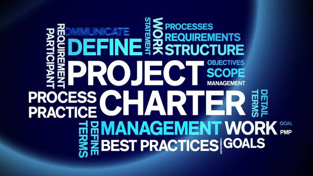 Project Charter animated tag word cloud;text design animation kinetic typography seamless loop.