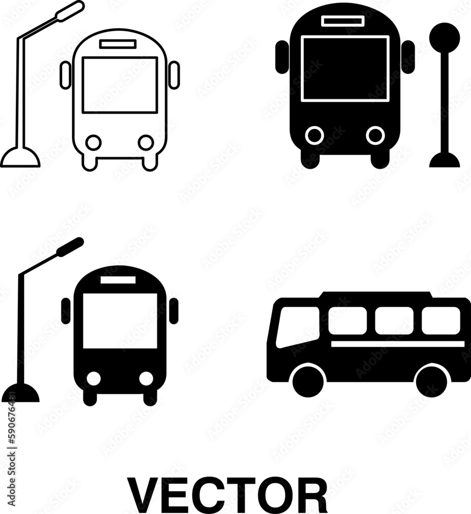 Poster bus vector icon set. black illustration isolated on white background for graphic and web design onwh