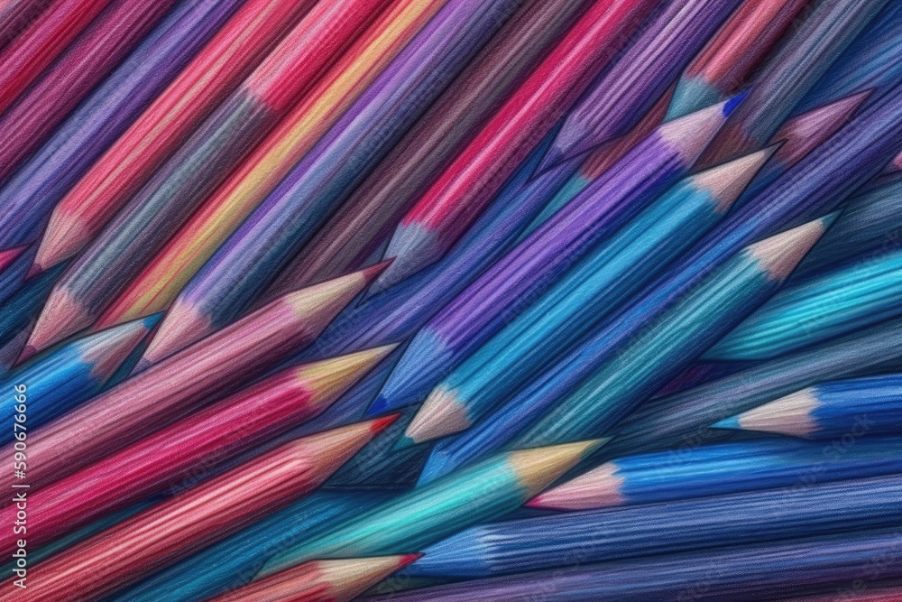 Poster colorful array of pencils arranged in a row. generative ai