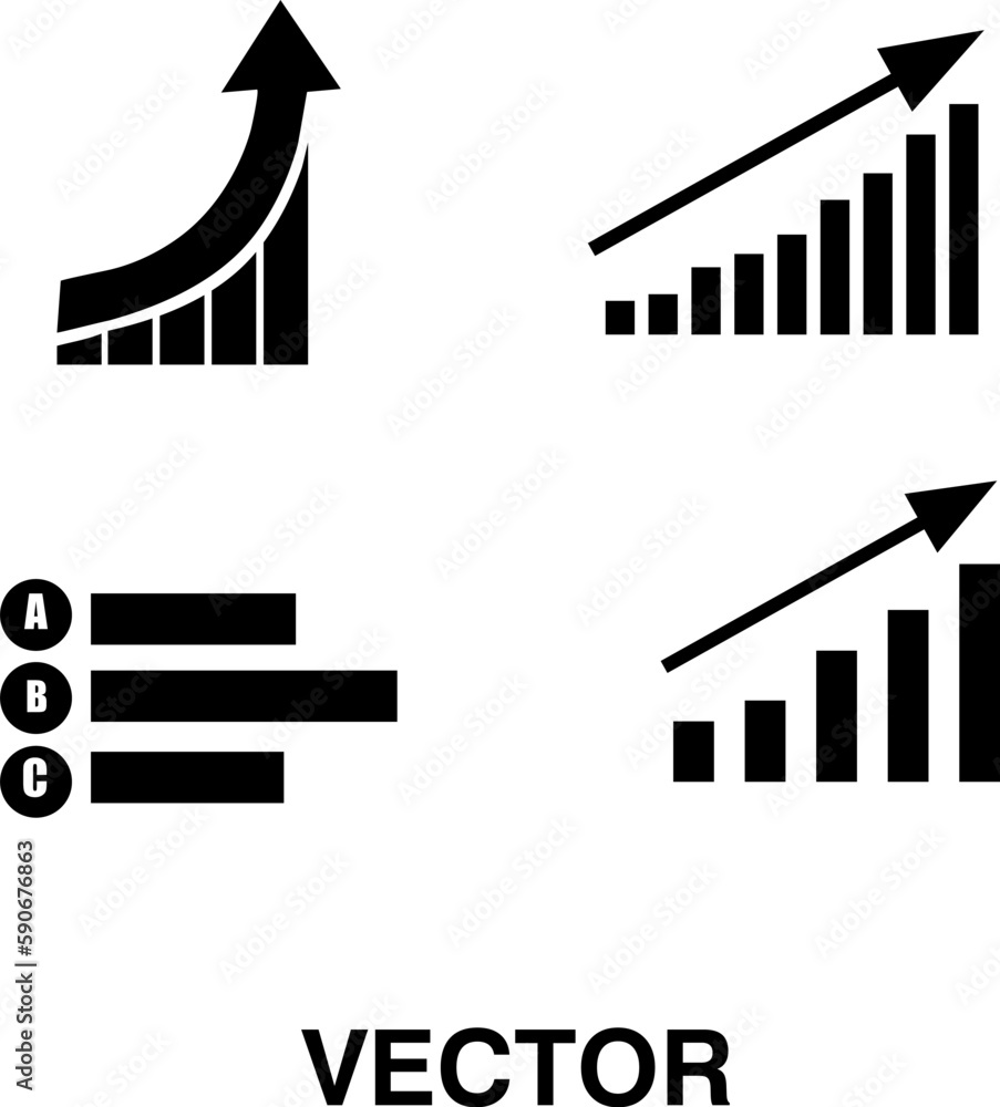 Poster graph icon set. growing graph, bar chart on white background
