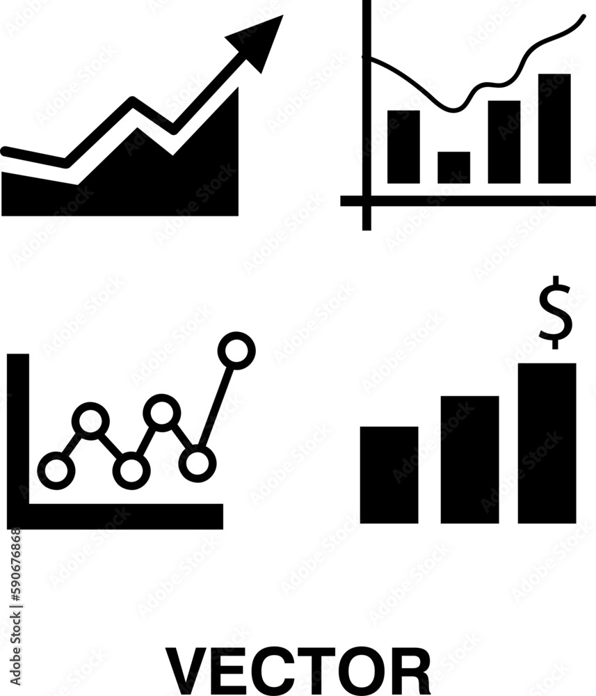 Poster graph icon set. growing graph, bar chart on white background
