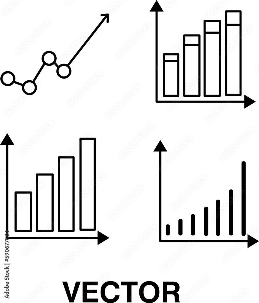 Poster groth barchart and line graph set analysis thin line icon vector.eps