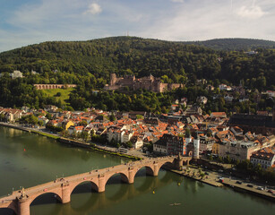 Fototapeta na wymiar Heidelberg skyline aerial view from above skyline aerial view of old town river