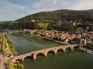 Fototapeta na wymiar Heidelberg skyline aerial view from above skyline aerial view of old town river