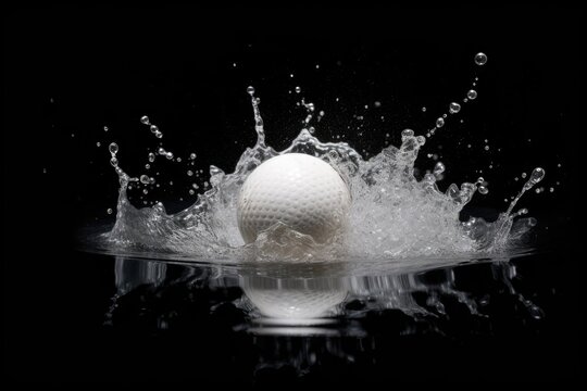 Golf Ball Water Splash Black Background With Blank Background Generative AI