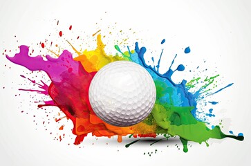 Rainbow Color Background Golf Ball With White Copy Space Generative AI