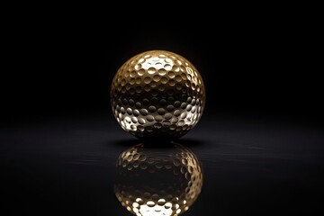 Reflective Gold Golf Ball With Blank Background Generative AI