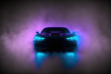 Fototapeta na wymiar Sports car with neon lights in a futuristic style. HUD car. Generative AI
