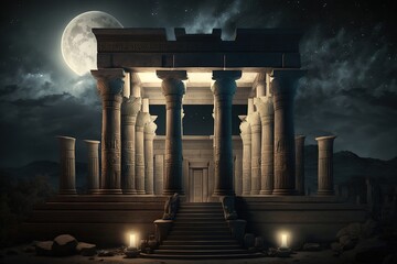 Ancient Egyptian temple of the gods. Ancient temple with tall columns. Generative AI