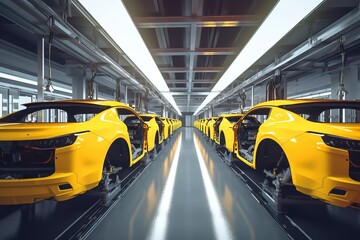 futuristic electric car production line. Generative ai
