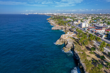 Dominican Republic Santo Domingo, beautiful Caribbean sea coast with turquoise water, top view.