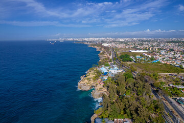 Fototapeta na wymiar Dominican Republic Santo Domingo, beautiful Caribbean sea coast with turquoise water, top view.