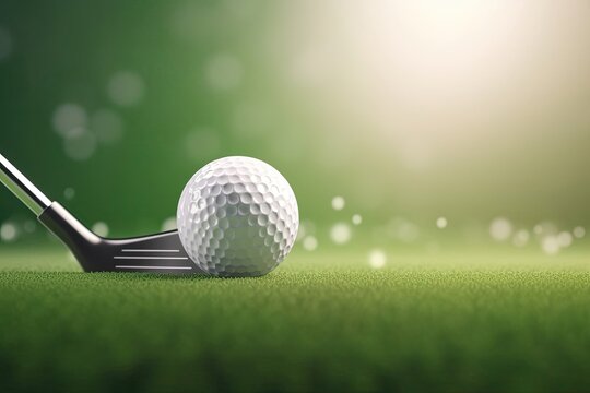 Golf Ball With Putter At Dawn Background With Copyspace Generative AI
