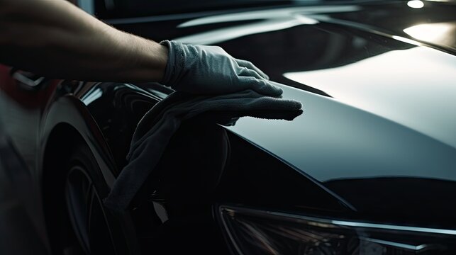 Male Hands Polishing Car with Microfiber Cloth - AI Generated