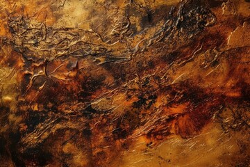 close up of an abstract painting with brown and black tones. Generative AI