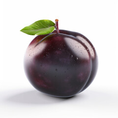 Juicy ripe plum in the dew. AI Generation 