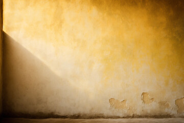 Minimal Empty Beige Room with Textured Venetian Plaster Wall and Light Shining Through a Window Background for Product Presentation Generative AI