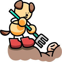 収穫をするわんまるのイラスト(左右反転バージョン)　犬