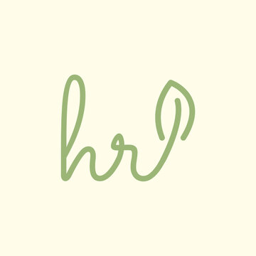 letter hr line art leaf plant feminine botanical logo design vector